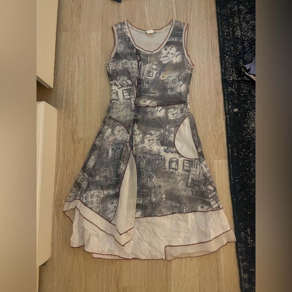 Artistic Gray and White Sleeveless Dress
